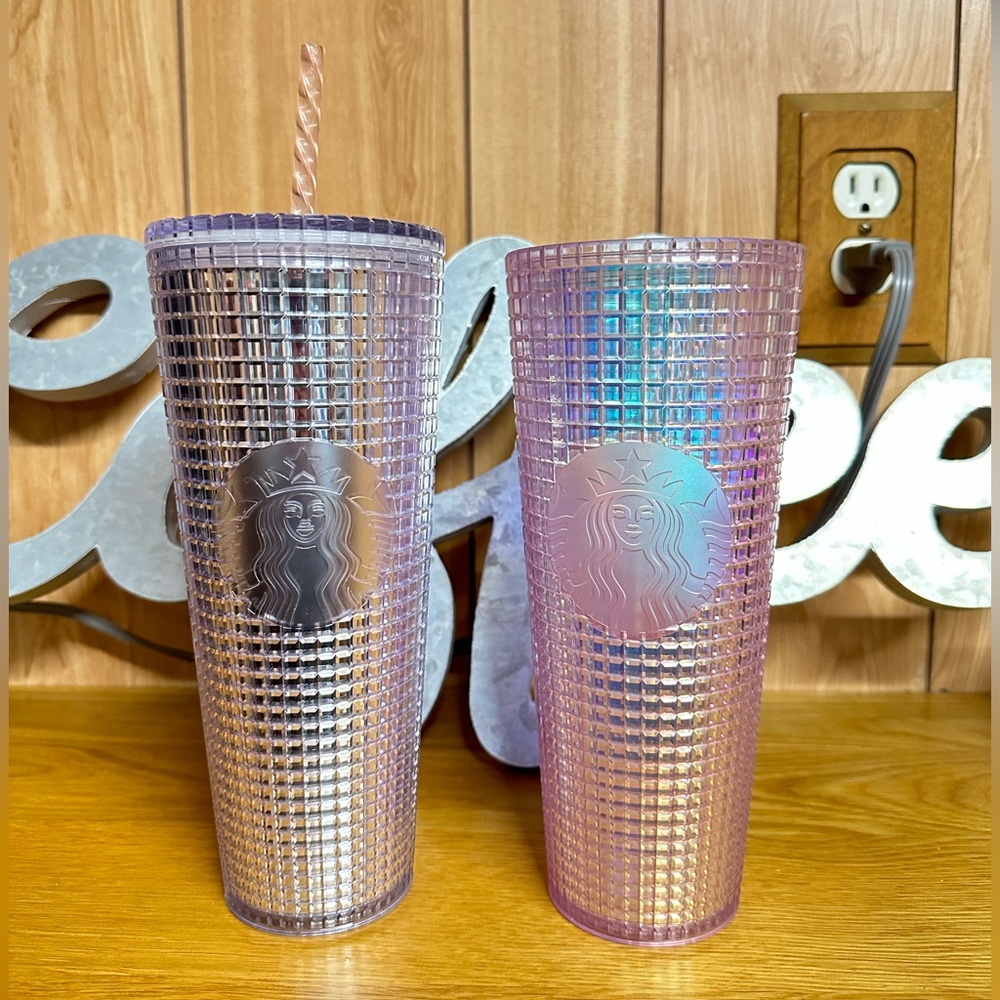 Starbucks Limited Edition 24 oz Plastic Tumblers 2020 Pink & Platinum Disco
